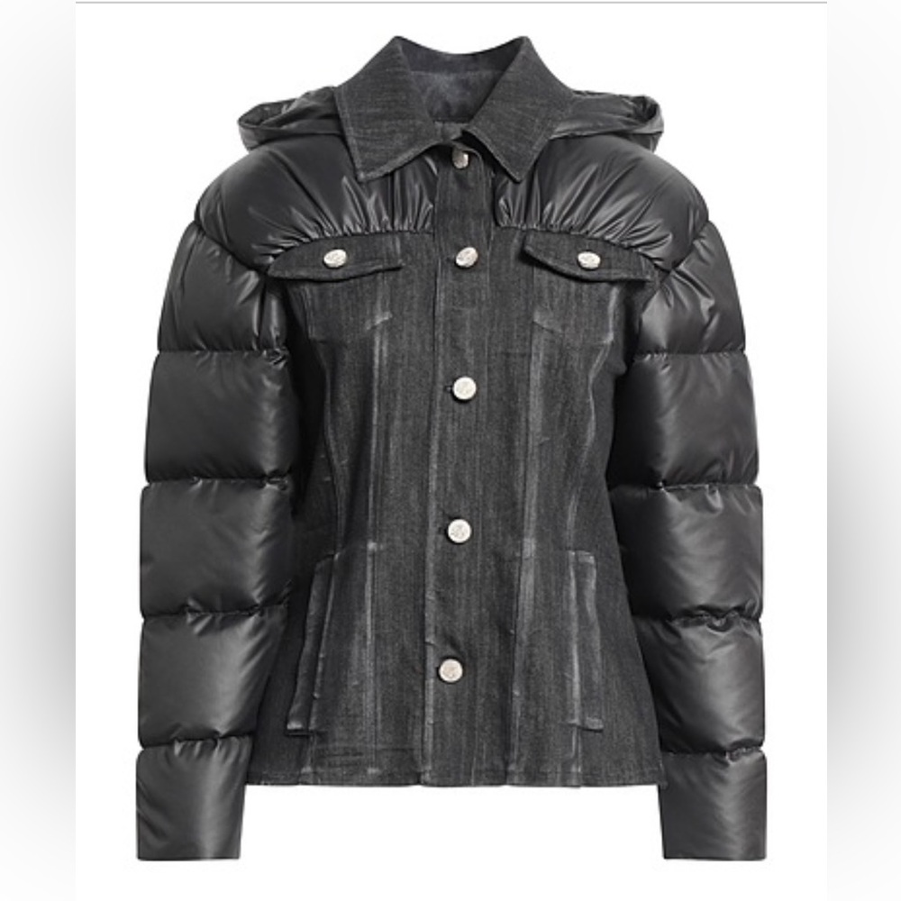 NEW Frankie Morello Woman Puffer Black Polyester, Cotton, Elastane